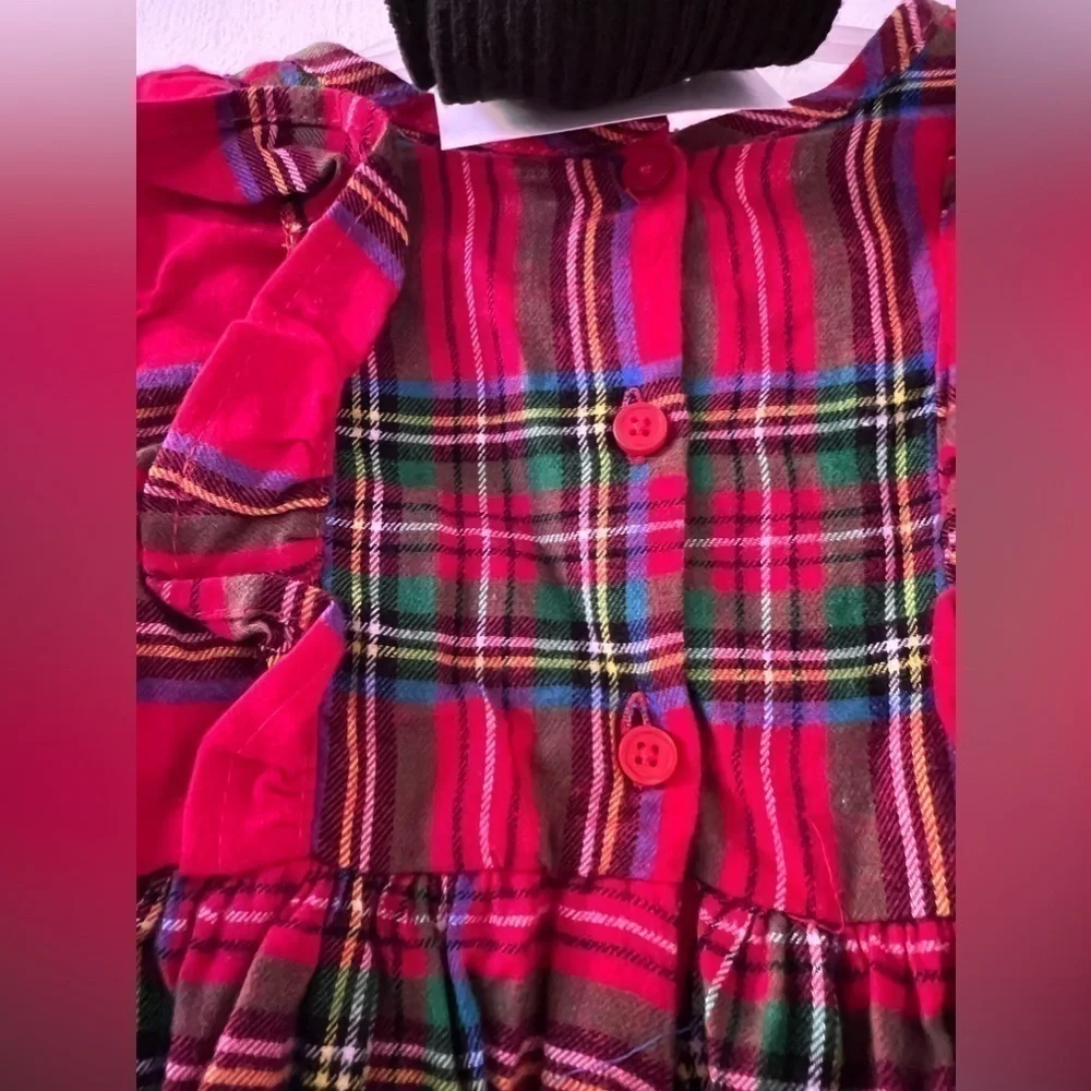 Baby Girls Plaid Dress Outfit with Matching Tights size 6-9 M